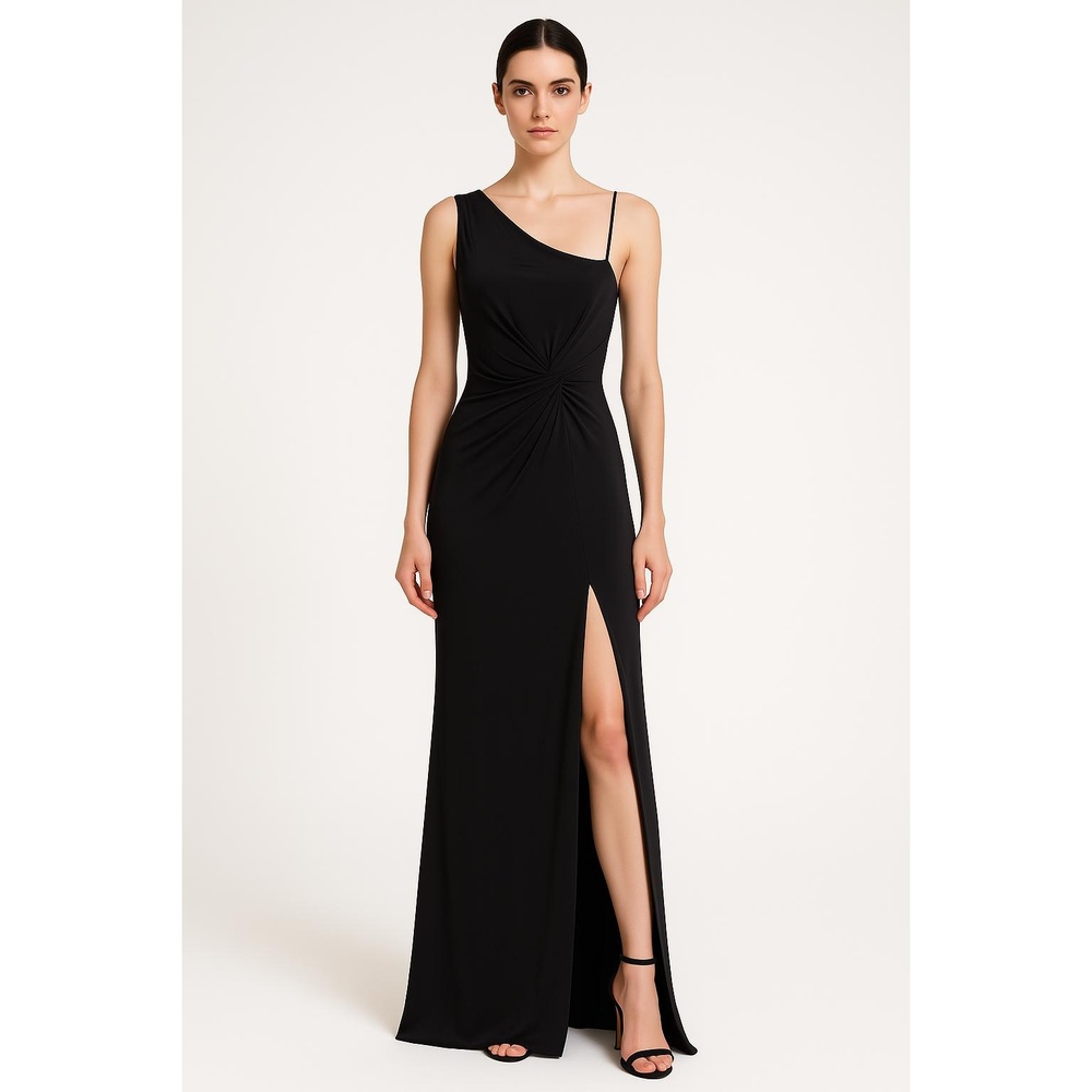 Cushnie Et Ochs Womens Black Floor Length Slit Draped Evening Gown Dress Size 2